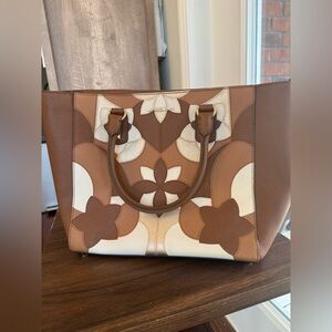 Michael Kors Brown, Cream and Tan Floral Patchwork Tote